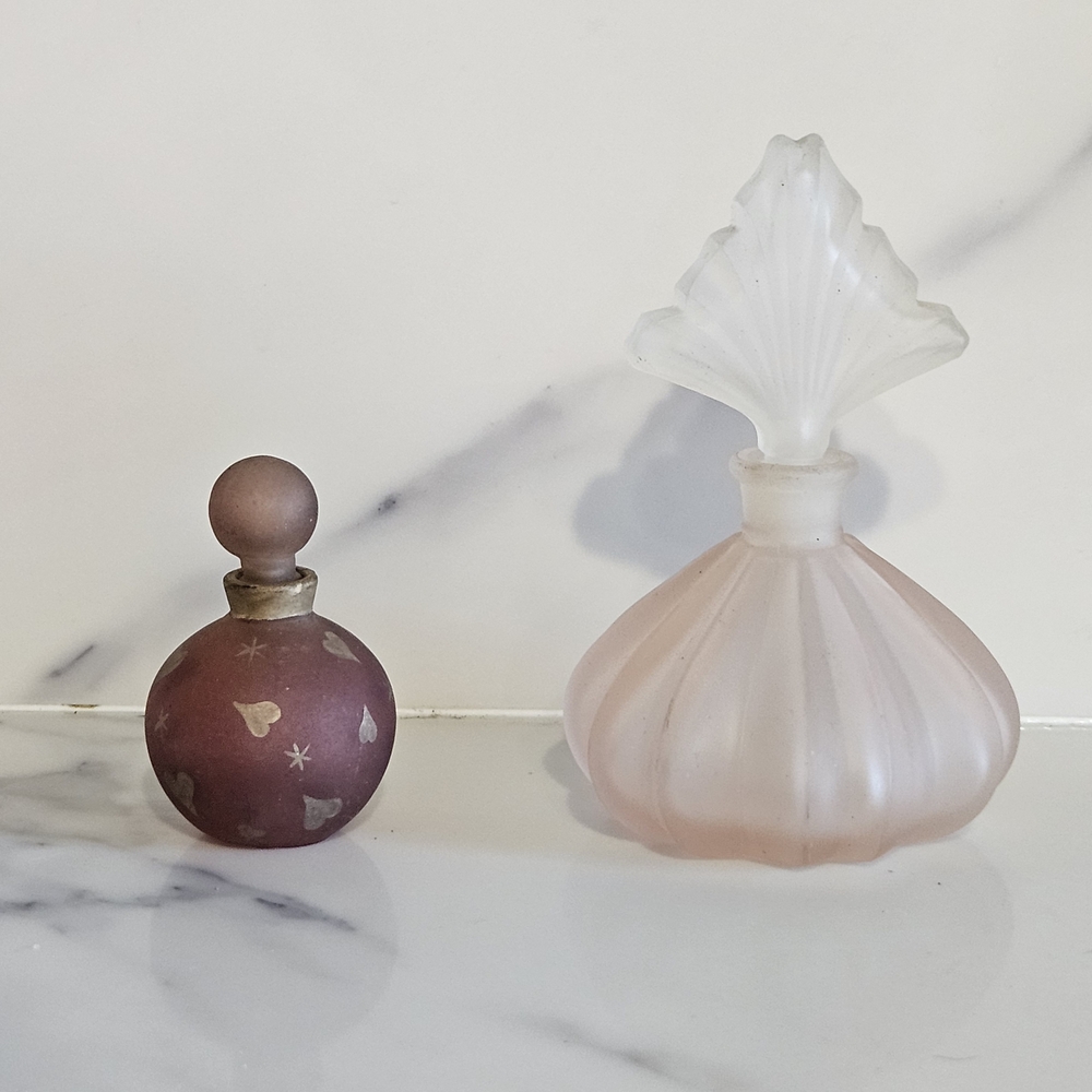 Vintage Elegant Pink and Brown Glass Perfume Bottles